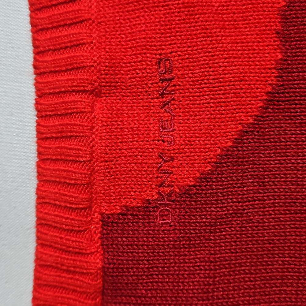 DKNY Red Colorblock Sweater Knit Top With Belt Size Small - Picture 9 of 10